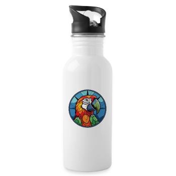 Papagei buntes Aquarell Tier Haustier Illustration - Trinkflasche mit integriertem Trinkhalm - Weiß - Rechts