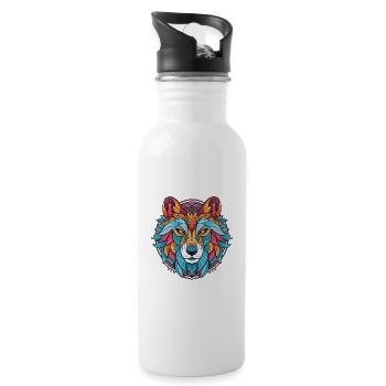Wolf Colorful Watercolor Animal Pet Illustration - Water bottle with straw - white - Right