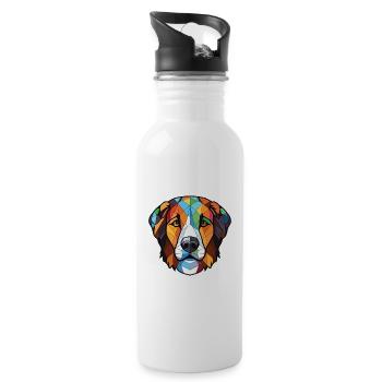 Carpathian Shepherd Dog Breed Colorful Watercolor - Water bottle with straw - white - Right