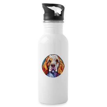 Clumber Spaniel Hunderasse Aquarell Illustration - Trinkflasche mit integriertem Trinkhalm - Weiß - Rechts