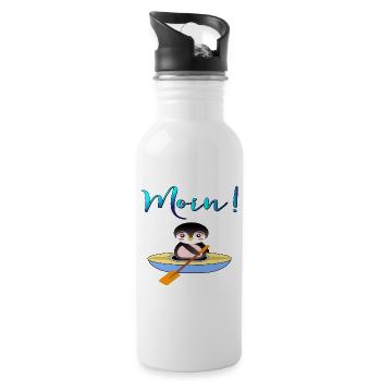 Norddeutsche Begrüßung - Schriftzug Moin - Pinguin - Trinkflasche mit integriertem Trinkhalm - Weiß - Rechts