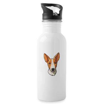 Ibizan Hound Dog Breed Cartoon Kawaii Illustration - Water bottle with straw - white - Right