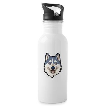 Husky-Hunderassen-Karikatur Kawaii-Illustration - Trinkflasche mit integriertem Trinkhalm - Weiß - Rechts