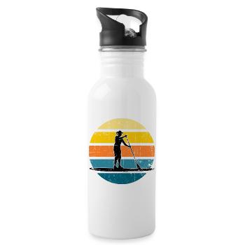 Sunset Paddleboard Silhouette - Trinkflasche mit integriertem Trinkhalm - Weiß - Rechts