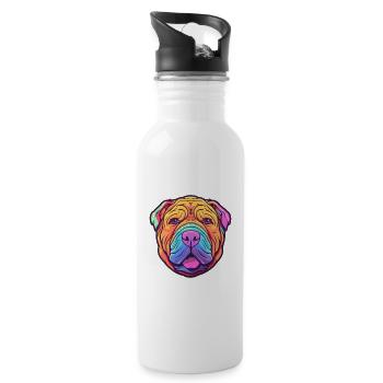 Chinois Shar Pei chien race dessin animé Kawaii Illustra - Gourde avec paille intégrée - blanc - Droite