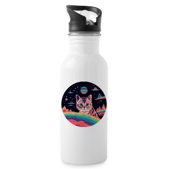 Chat avec des ovnis dans l’espace - Gourde avec paille intégrée - blanc - Droite