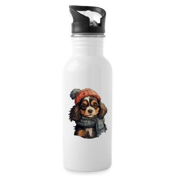 Animals in winter doggy with hat - Water bottle with straw - white - Right