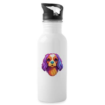 Épagneul jouet anglais race de chien dessin animé Kawaii Illus - Gourde avec paille intégrée - blanc - Droite