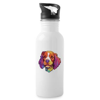 French Brittany Dog Breed Cartoon Kawaii Illustrat - Water bottle with straw - white - Right