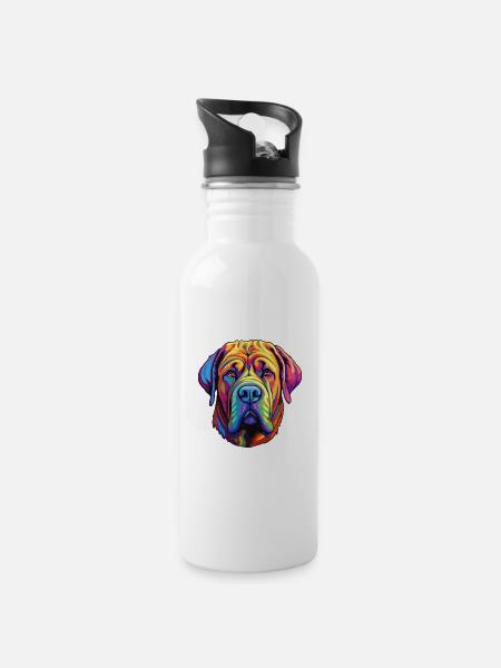 Mastino Inglese Cane Razza Cartone Animato Kawaii Illustrat - Drikkeflaske med integreret sugerør - hvid
