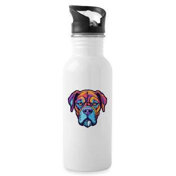 Deutsche Boxerhunderasse Karikatur Kawaii Illustration - Trinkflasche mit integriertem Trinkhalm - Weiß - Rechts