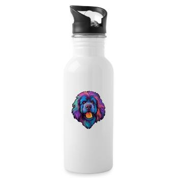 Newfoundland Dog Breed Cartoon Kawaii Illustration - Water bottle with straw - white - Right