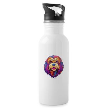 Lhasa Apso Hunderasse Cartoon Kawaii Illustration - Trinkflasche mit integriertem Trinkhalm - Weiß - Rechts