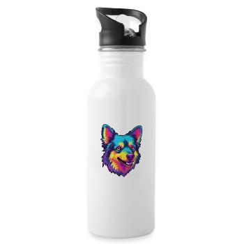 Mudi chien race dessin animé Kawaii Illustration - Gourde avec paille intégrée - blanc - Droite