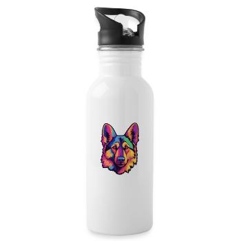 German Shepherd Dog Breed Cartoon Kawaii Illustrat - Water bottle with straw - white - Right
