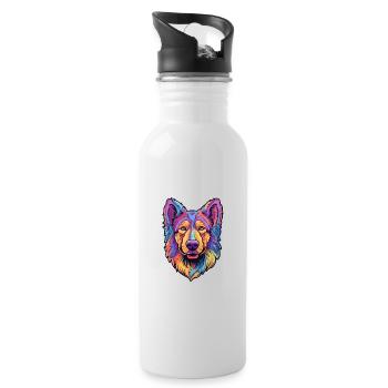 Bohemian Shepherd Dog Breed Cartoon Kawaii Illustr - Water bottle with straw - white - Right