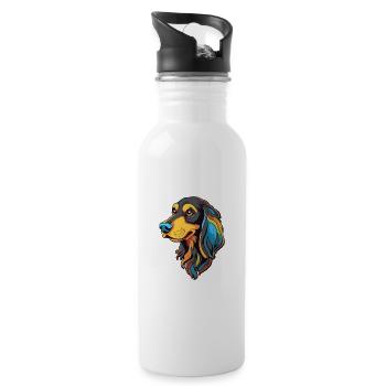 Schwarze braune Hunderasse Cartoon Kawaii Illustration - Trinkflasche mit integriertem Trinkhalm - Weiß - Rechts