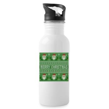Green Ugly Sweater Christmas Santa Cluse Fun - Water bottle with straw - white - Right