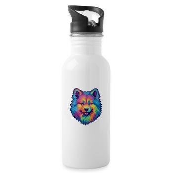 Keeshond Hunderasse Cartoon Kawaii Illustration - Trinkflasche mit integriertem Trinkhalm - Weiß - Rechts