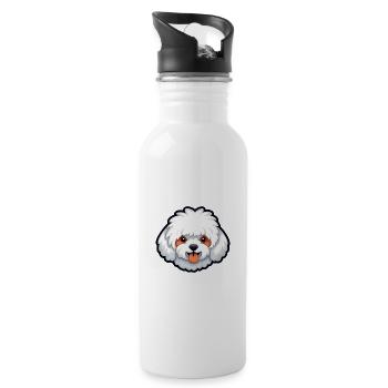Bichon Frise chien race Cartoon Kawaii Illustration - Gourde avec paille intégrée - blanc - Droite