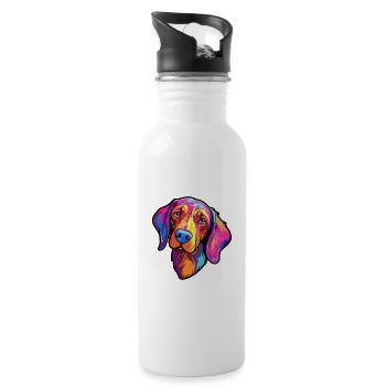 Pointer Dog Breed Cartoon Kawaii Illustration - Water bottle with straw - white - Right