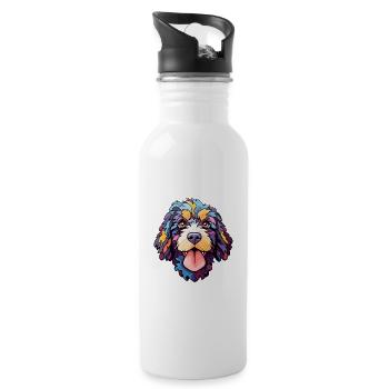 Portuguese Water Dog Breed Cartoon Kawaii Illustra - Water bottle with straw - white - Right