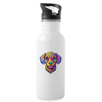 Skandinavische Hunderasse Cartoon Kawaii Illustration - Trinkflasche mit integriertem Trinkhalm - Weiß - Rechts