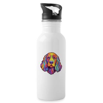 Russian Spaniel Dog Breed Cartoon Kawaii Illustrat - Water bottle with straw - white - Right