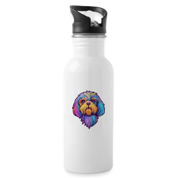 Shih Tzu Dog Breed Cartoon Kawaii Illustration - Water bottle with straw - white - Right