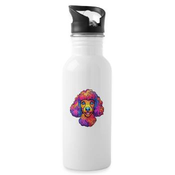 Caniche chien race Cartoon Kawaii Illustration - Gourde avec paille intégrée - blanc - Droite