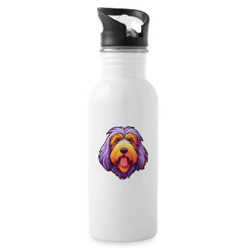 Polish Lowland Sheepdog Dog Breed Cartoon Kawaii I - Water bottle with straw - white - Right
