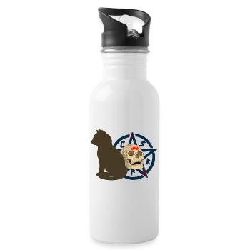 Pentagram muster, Katzen design, Menschenschädel - Trinkflasche mit integriertem Trinkhalm - Weiß - Rechts