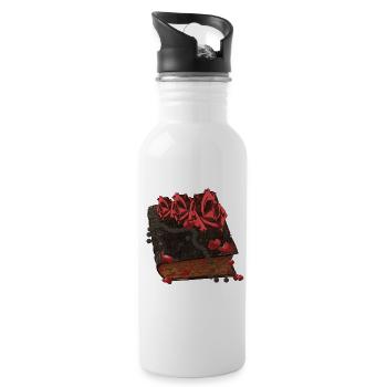 Bücher Design, Blutflecken, Rosenblüten - Trinkflasche mit integriertem Trinkhalm - Weiß - Rechts