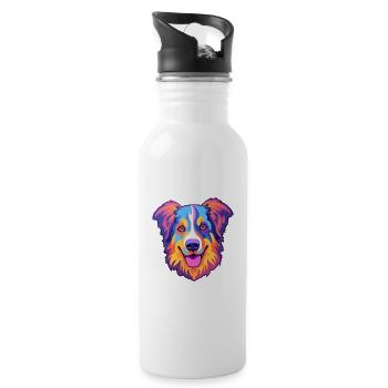 Chien de berger gallois race de chien dessin animé Kawaii Illustrati - Gourde avec paille intégrée - blanc - Droite