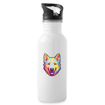 Chien de berger blanc race dessin animé kawaii illustrati - Gourde avec paille intégrée - blanc - Droite