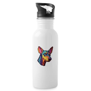 Doberman Pinscher chien race Cartoon Kawaii Illustr - Gourde avec paille intégrée - blanc - Droite