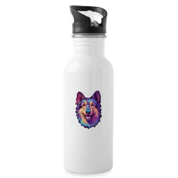 Bucovine chien de berger race dessin animé kawaii illustr - Gourde avec paille intégrée - blanc - Droite
