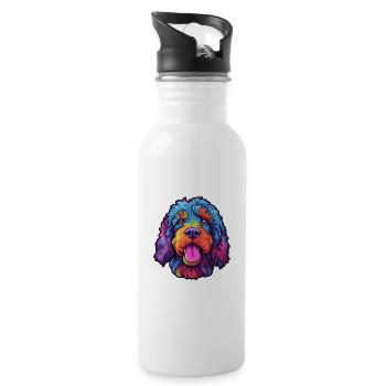 Barbet Dog Breed Cartoon Kawaii Illustration - Water bottle with straw - white - Right