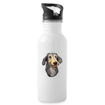Lévrier écossais race de chien dessin animé Kawaii Illust - Gourde avec paille intégrée - blanc - Droite