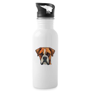 Boxer chien race dessin animé kawaii illustration - Gourde avec paille intégrée - blanc - Droite