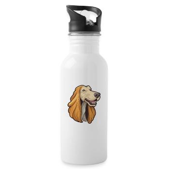 Afghan Hound Dog Breed Cartoon Kawaii Illustration - Water bottle with straw - white - Right
