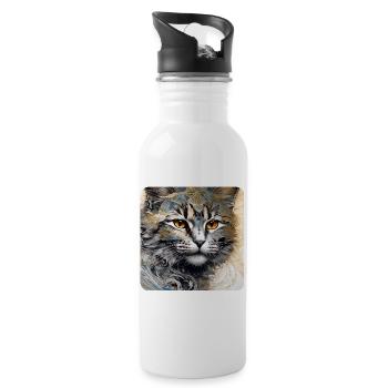 Cool cat in floral style - Water bottle with straw - white - Right