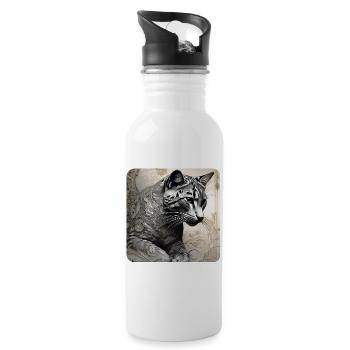 Cool big cat with floral style - Water bottle with straw - white - Right