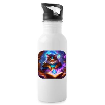 Mystische Fantasy Katze - Trinkflasche mit integriertem Trinkhalm - Weiß - Rechts