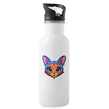 Havanna Braune Katze Rasse Aquarell Karikatur Kawaii - Trinkflasche mit integriertem Trinkhalm - Weiß - Rechts