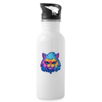 Chat persan race aquarelle dessin animé Kawaii animal de compagnie - Gourde avec paille intégrée - blanc - Droite