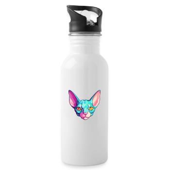 Sphynx Cat Breed Watercolor Cartoon Kawaii Pet - Water bottle with straw - white - Right