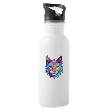 Eurasische Luchskatze Rasse Aquarell Karikatur Kawaii - Trinkflasche mit integriertem Trinkhalm - Weiß - Rechts