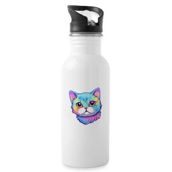Chat brésilien à poil court aquarelle dessin animé Kawaii - Gourde avec paille intégrée - blanc - Droite