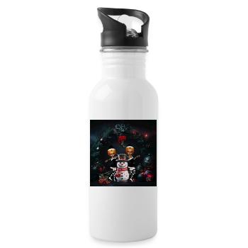 Niedlicher dunkler Weihnachtself mit Schneemann - Trinkflasche mit integriertem Trinkhalm - Weiß - Rechts